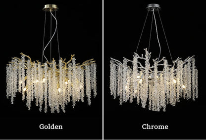 Round Gold Crystal Chandelier For Bedroom Living Room Dining Room Lounge Modern Luxury Gold Ceiling Crystal Branch Chandeliers
