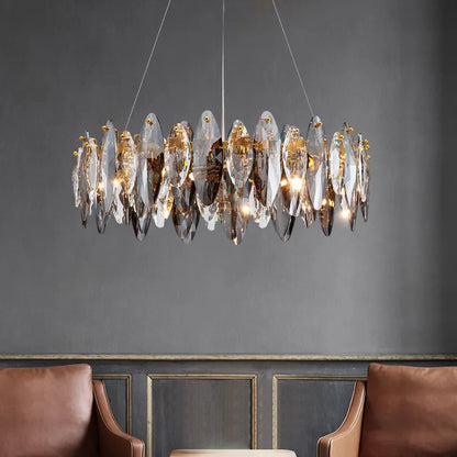 Modern Grey Clear Crystal Chandelier Light Luxury LED Lamp Fixture For Living Dining Room Winfordo Lighting