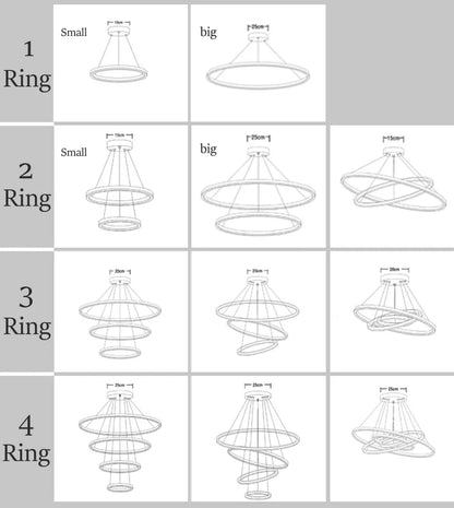 Modern LED pendant lights suitable for bedrooms, living rooms, and dining rooms. Circular ceiling chandelier, home lighting.