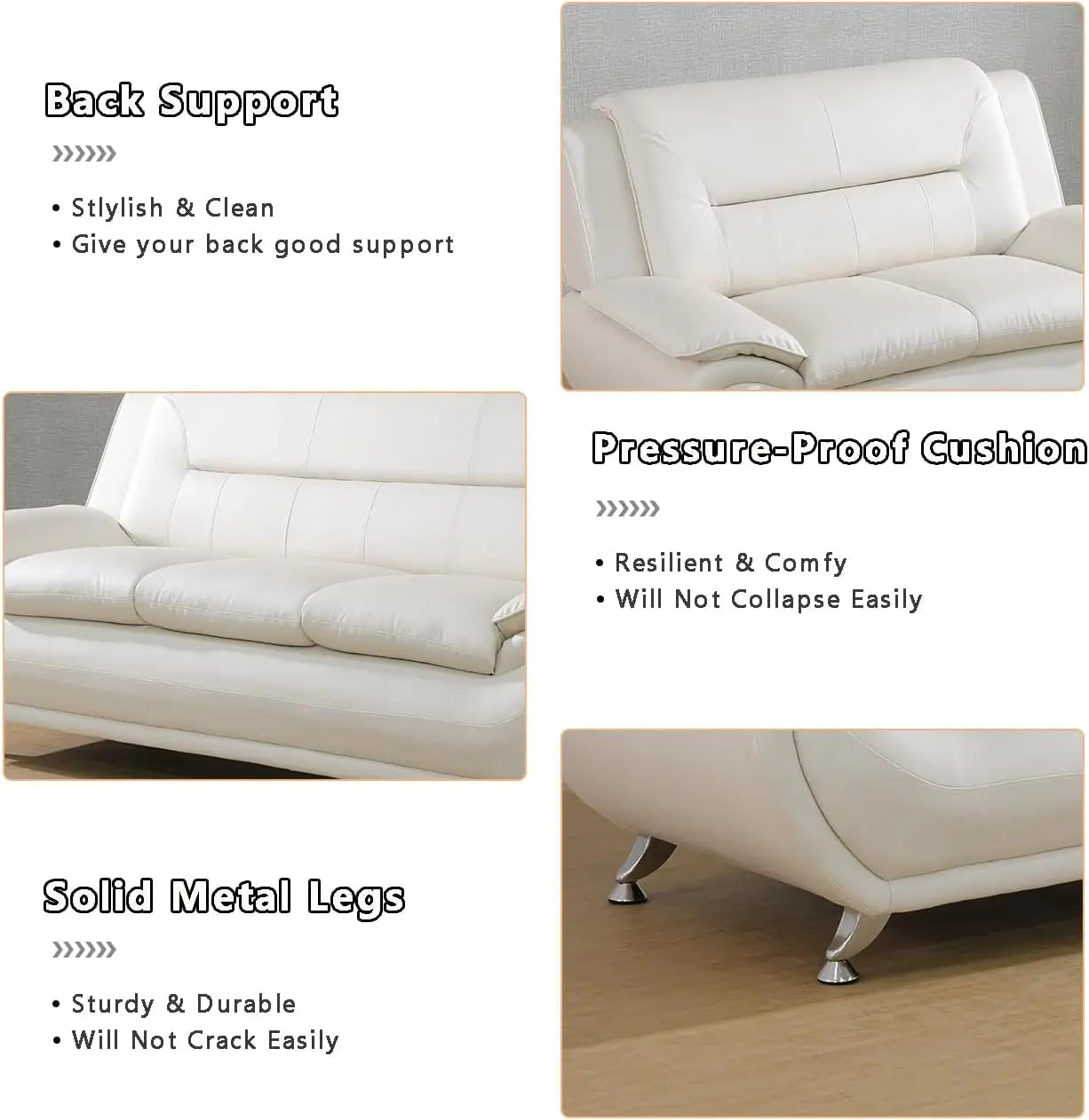 Modern Compact 1-Seat Sofa in White Faux Leather: Easy-Clean, Sturdy & Space-Saver for Small Rooms