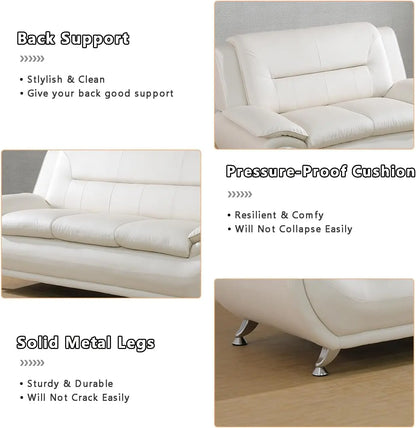 Modern Compact 1-Seat Sofa in White Faux Leather: Easy-Clean, Sturdy & Space-Saver for Small Rooms