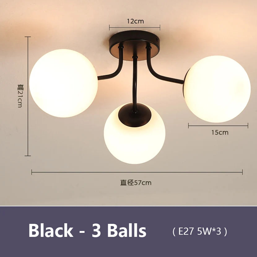 Nordic Milk White Glass Chandel Ceiling Lights for Living Room Bedroom LED Chandelier Kitchen Light Black Lighting Light Fixture