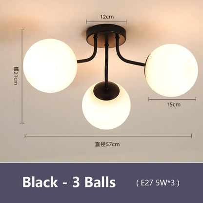 Nordic Milk White Glass Chandel Ceiling Lights for Living Room Bedroom LED Chandelier Kitchen Light Black Lighting Light Fixture