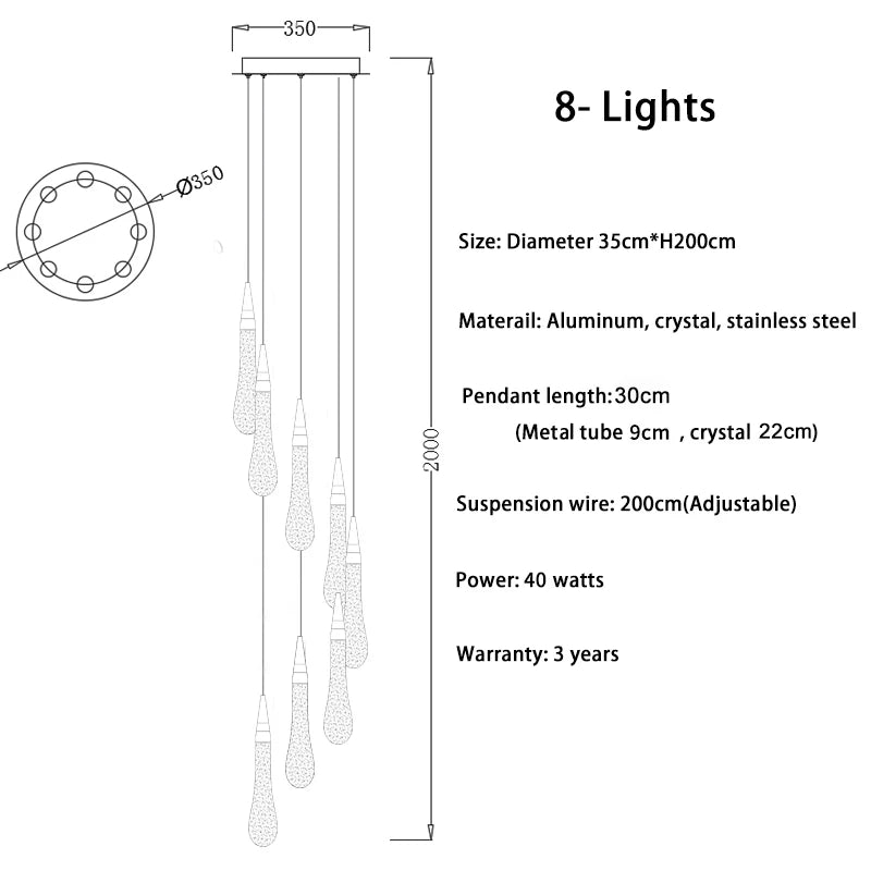 Modern crystal light chandelier for staircase large gold drop design led cristal lamp long villa lobby hanging lighting fixture