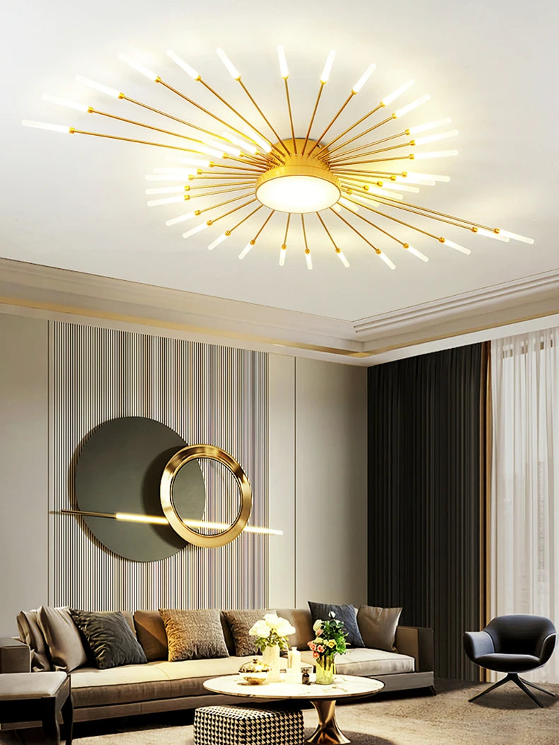 Led Firework Chandelier Dimmable For Living Room Bedroom Milk Yellow Ceiling Chandelier Dining Room LED Ceiling Lamp With Remote