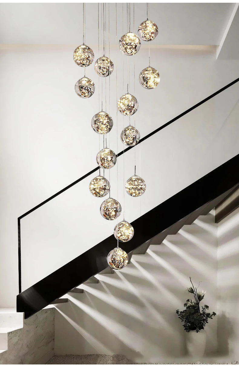 Modern Led Chandelier Glass Ball Dimmable for Staircase Living Room Pendant Lamps Home Decor Lighting Suspension Design Lusters