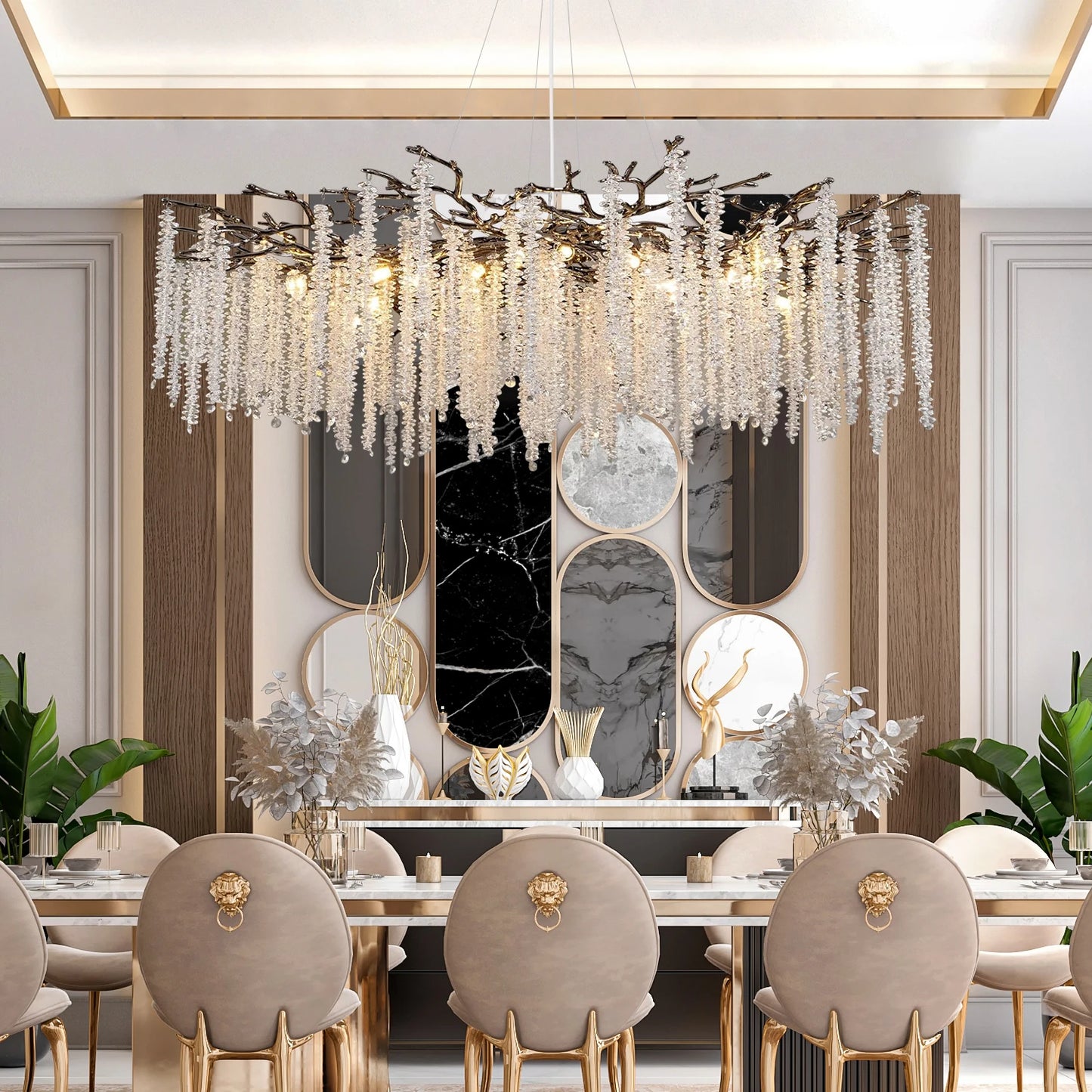 Modern Black Luxury Round Tree Branches Chandelier Lighting for Dining Room Bedroom Table K9 Large Luxury Chandeliers for Loyer