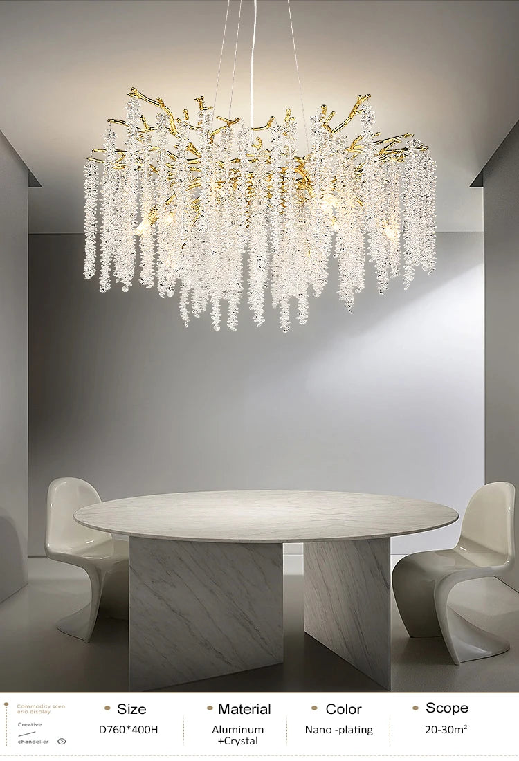 Round Gold Crystal Chandelier For Bedroom Living Room Dining Room Lounge Modern Luxury Gold Ceiling Crystal Branch Chandeliers