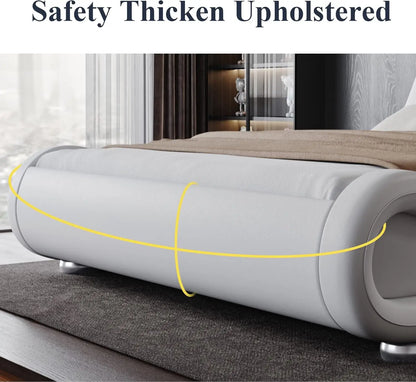 Upholstered Platform Bed Frame with Ergonomic & Adjustable Headboard, Modern Low Profile Sleigh Design