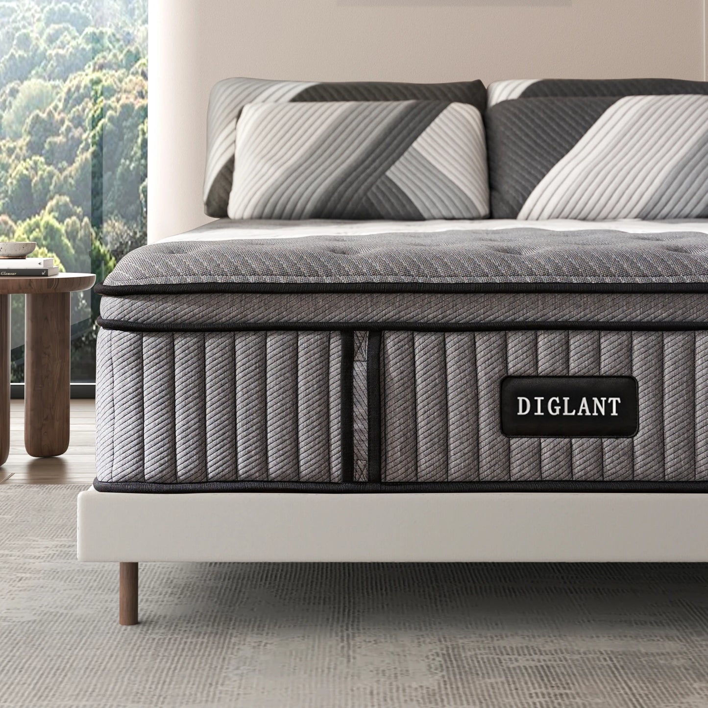 DIGLANT 14 Inch King Supportive Pressure Relief Soft Fabric Plush Hybrid Mattress Memory Foam with Pocket Springs Mattress
