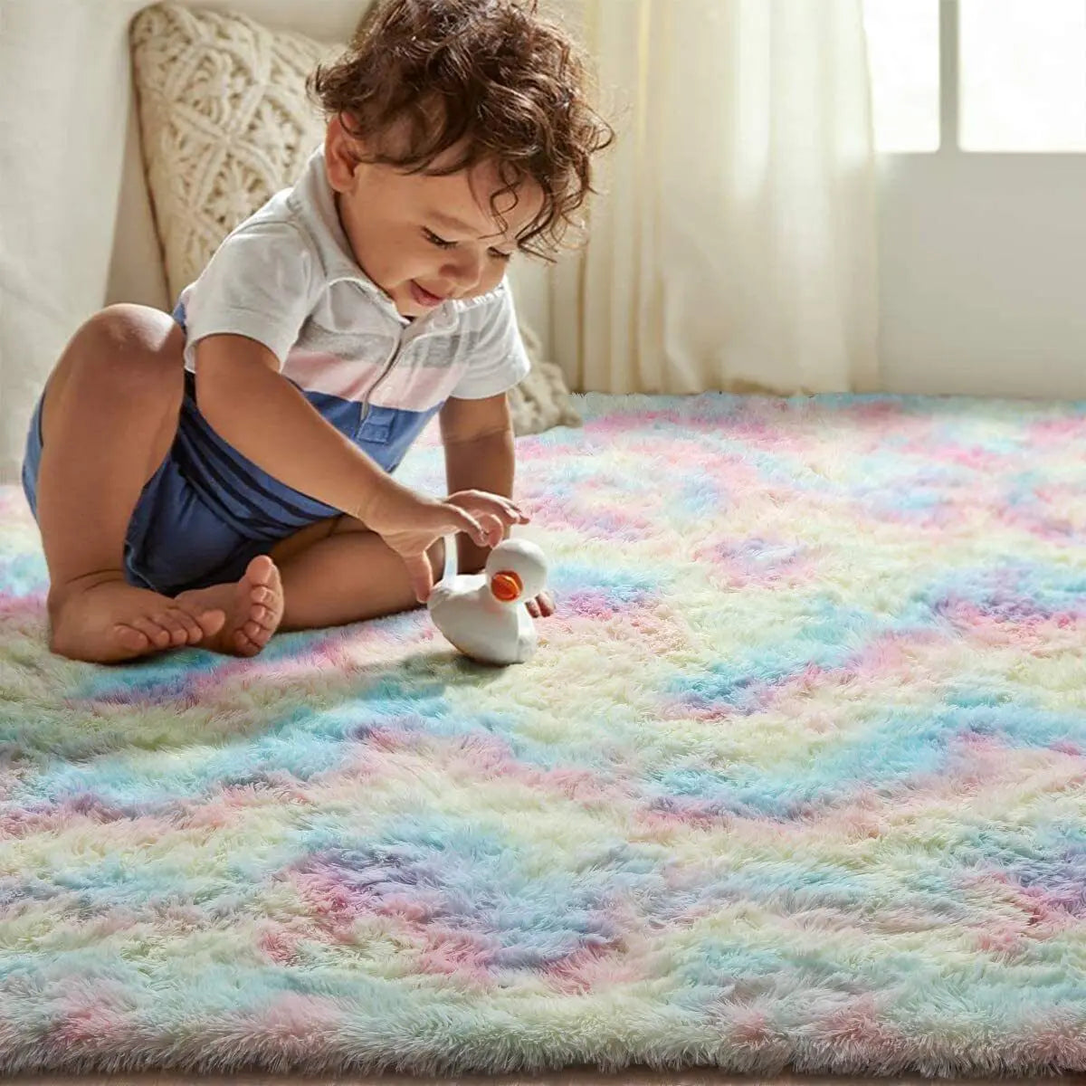 Ultra Soft Fluffy Area Rugs for Bedroom Shaggy Bedroom Carpet Plush Living Room Furry Floor Rugs Non-Slip Tie-Dyed Floor Carpet