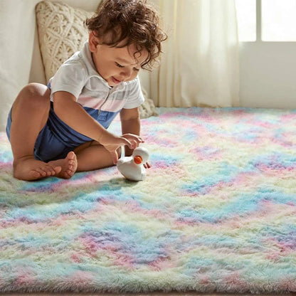 Ultra Soft Fluffy Area Rugs for Bedroom Shaggy Bedroom Carpet Plush Living Room Furry Floor Rugs Non-Slip Tie-Dyed Floor Carpet