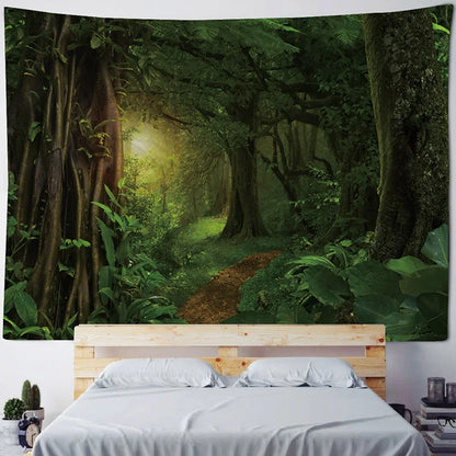 Green jungle tapestry beautiful natural forest large wall hanging hippie bohemian mandala wall art home decoration 8 sizes