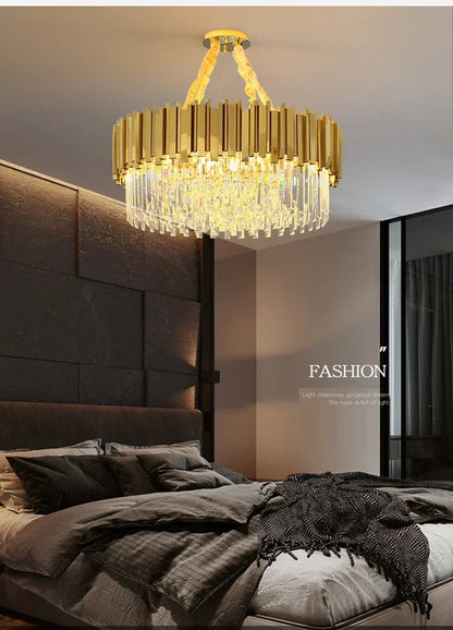 Light luxury golden luxury chandelier interior lighting hotel living room ceiling Led glossy lighting fixture crystal chandelier