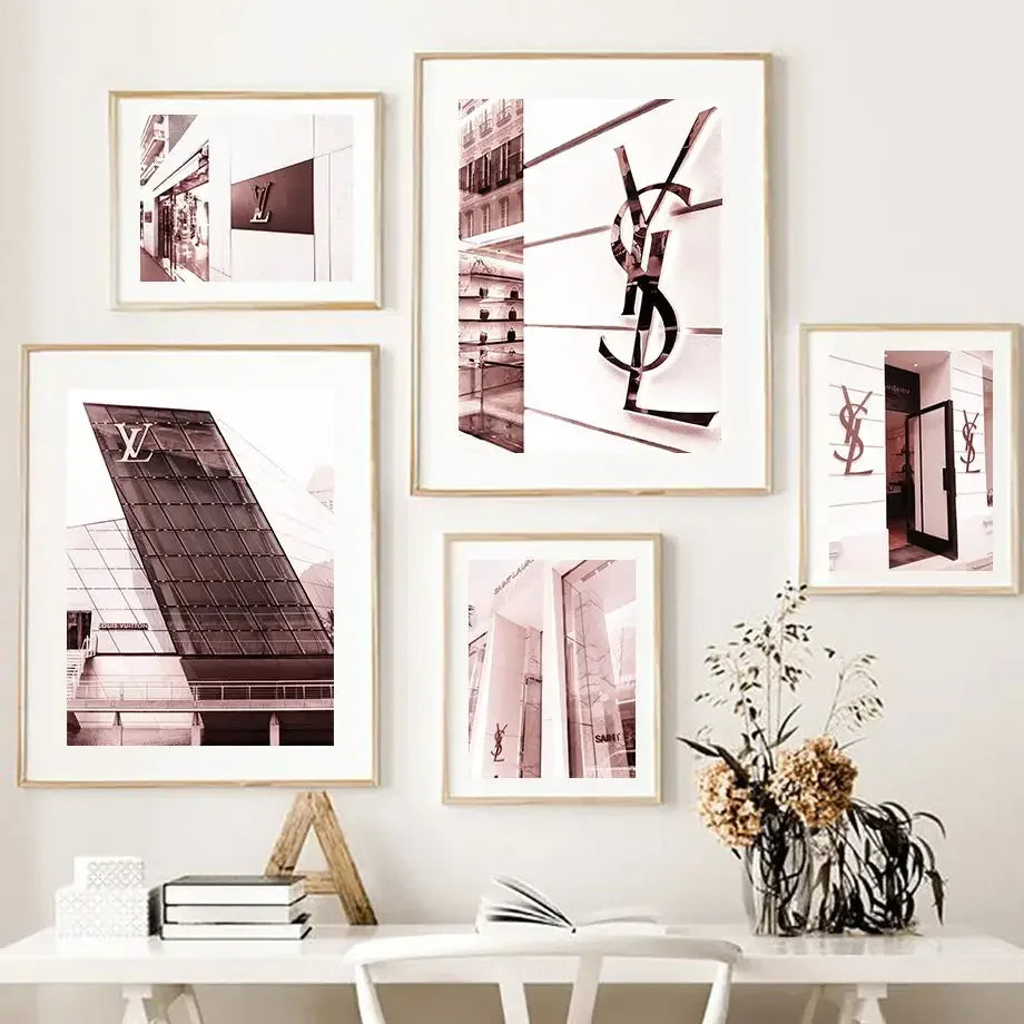 Pink Black Luxury Store Street Landscape Art Canvas Painting Fashion Romantic France Posters Wall Pictures For Living Room Decor