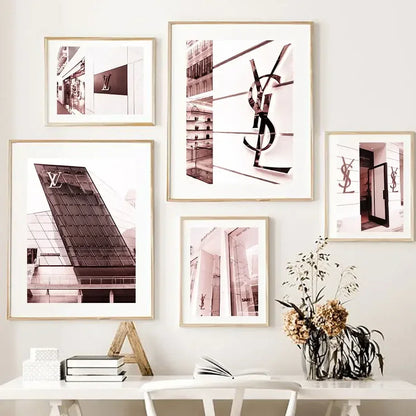 Pink Black Luxury Store Street Landscape Art Canvas Painting Fashion Romantic France Posters Wall Pictures For Living Room Decor