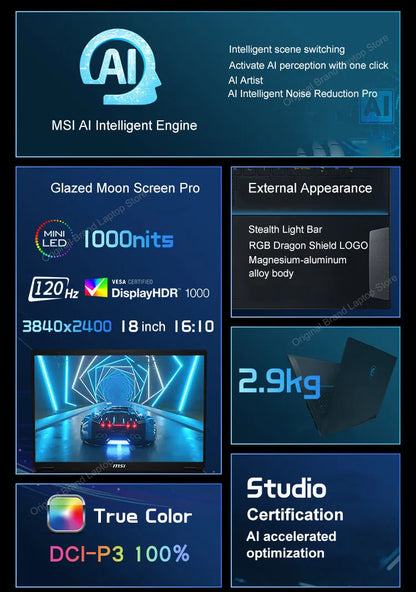 2024 MSI Stealth 18 AI Studio Gaming Laptop 18 Inch 4K UHD 120Hz MiniLED Screen Netbook Ultra 9-185H 32GB 2TB RTX4090 Notebook
