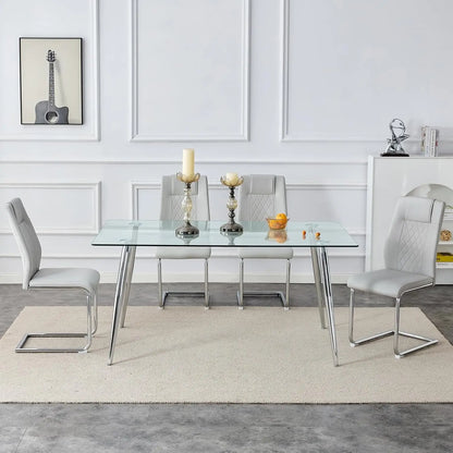 Glass Dining Table Set for 4,5 Piece Dining Table and Chairs Set，Modern Kitchen Dining Room Table with 4 Black PU Leather