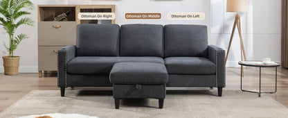 Convertible Sectional Couches for Living Room, L-Shaped Couch 3 Seats Sofas with Storage Chaise & 2 Cup Holders, Small Sofa