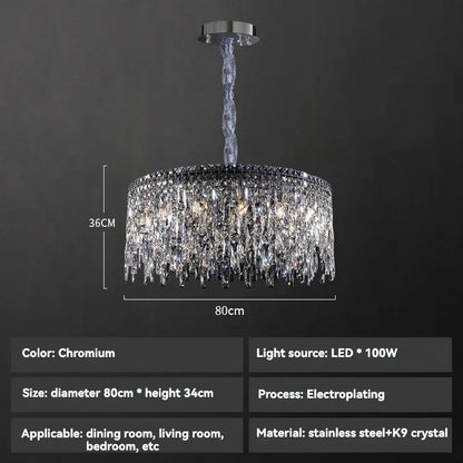 Italy Designer Luxury Chrome Chandelier K9 Crystal for Dining Room Hotel Hall Villa Bar Round Long  Hanging Light Fixture Decor
