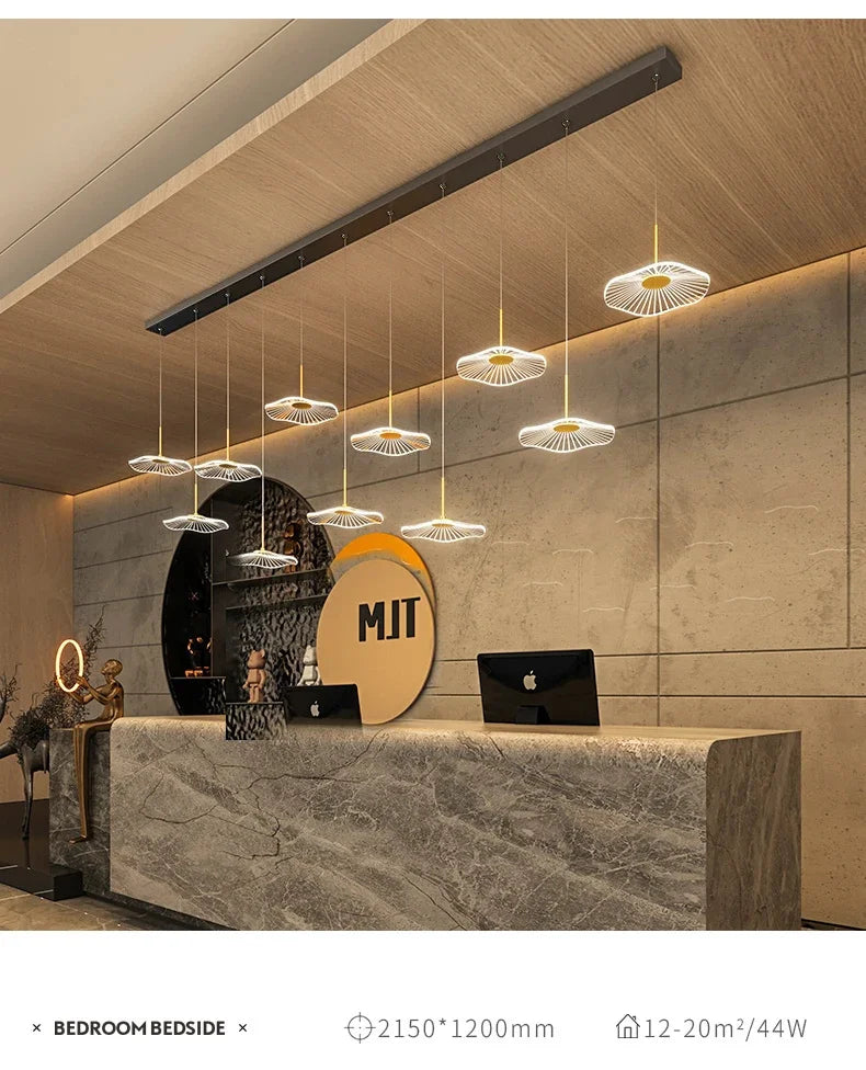 LED Restaurant Chandelier Hanging Pendant Light for Company Hotel Front Desk Lighting Spotlight Lotus Leaf Dining Table Fixtures
