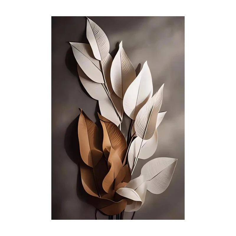 Wabi-Sabi-Nordic Light Painting, Luxury Flower Leaf Wall Art, Canvas Painting, Living Room, Home Decor