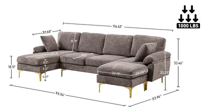 U-Shaped Sectional Sofa Couch, 4 Seat Sofa Set for Living Room, Convertible L-Shaped Velvet Couch Set with Chaise Lounge