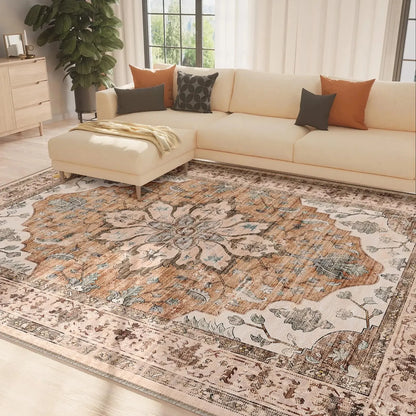 VIKAMA Boho Luxury Floral Loop-Pile Carpet - Chic Bohemian Area Rug for Living Room & Bedroom, Durable Non-Slip Mat Home Decor