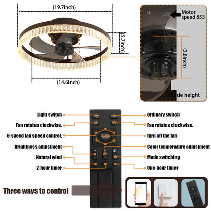 Ceiling Fans with Lights, Minimalist Ring Led Chandelier Fan with Remote Control Modern Ceiling Lamp for Bedroom Nursery Living