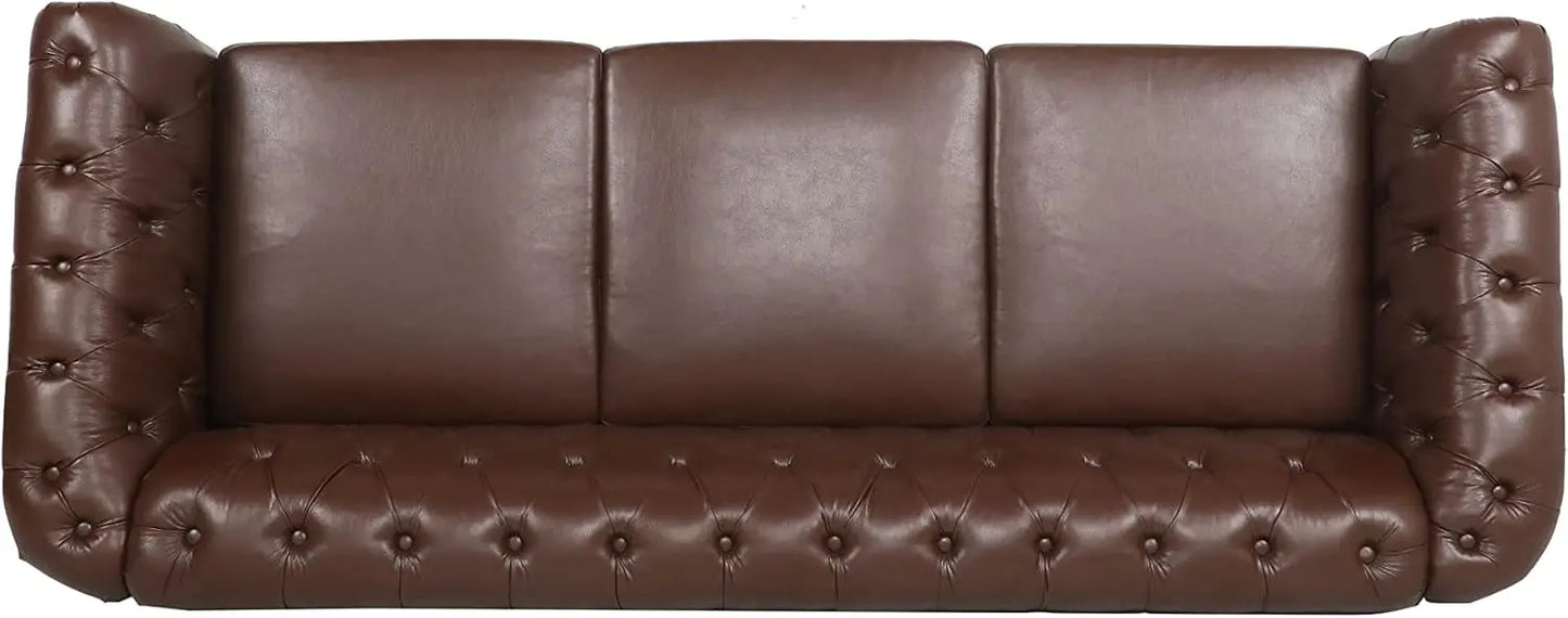 Chesterfield Sofa Classic Tufted Upholstered Leather Couch Modern 3 Seater Couch Furniture with Tufted Back for Living Room