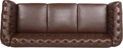 Chesterfield Sofa Classic Tufted Upholstered Leather Couch Modern 3 Seater Couch Furniture with Tufted Back for Living Room