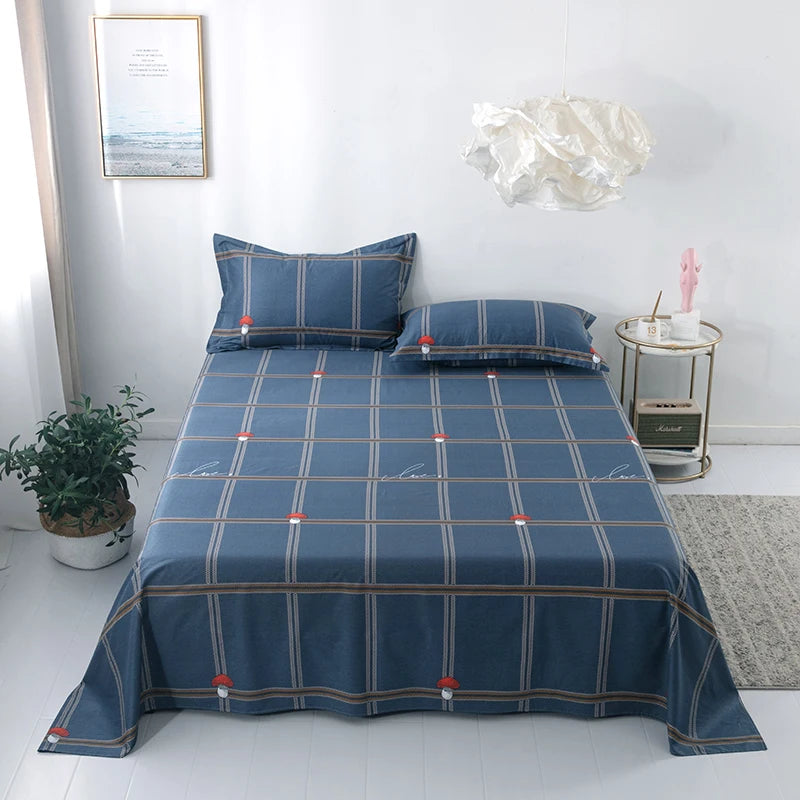 Abstract Geometric Stripe Lines Flat Sheet 3 Pieces 100% Cotton Bed Sheet Soft Comfortable Bedding for Guestrooms and Bedroom