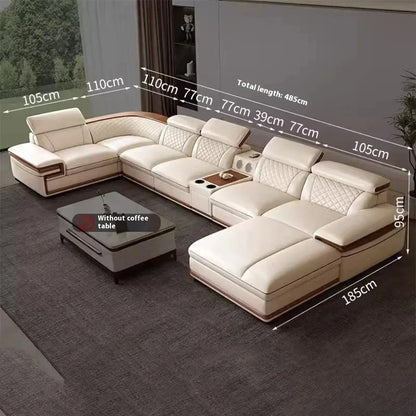 MINGDIBAO Premium Italian Genuine Leather Sofa Set for Living Room with Adjustable Headrests, Bluetooth Speaker, Wireless Charge