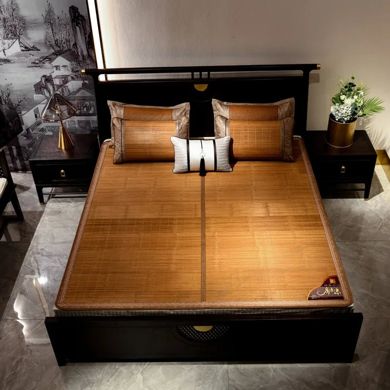 Summer carbonized bamboo mat dormitory cool mattress double-sided foldable straw mat cool mat bamboo and wood grain mat