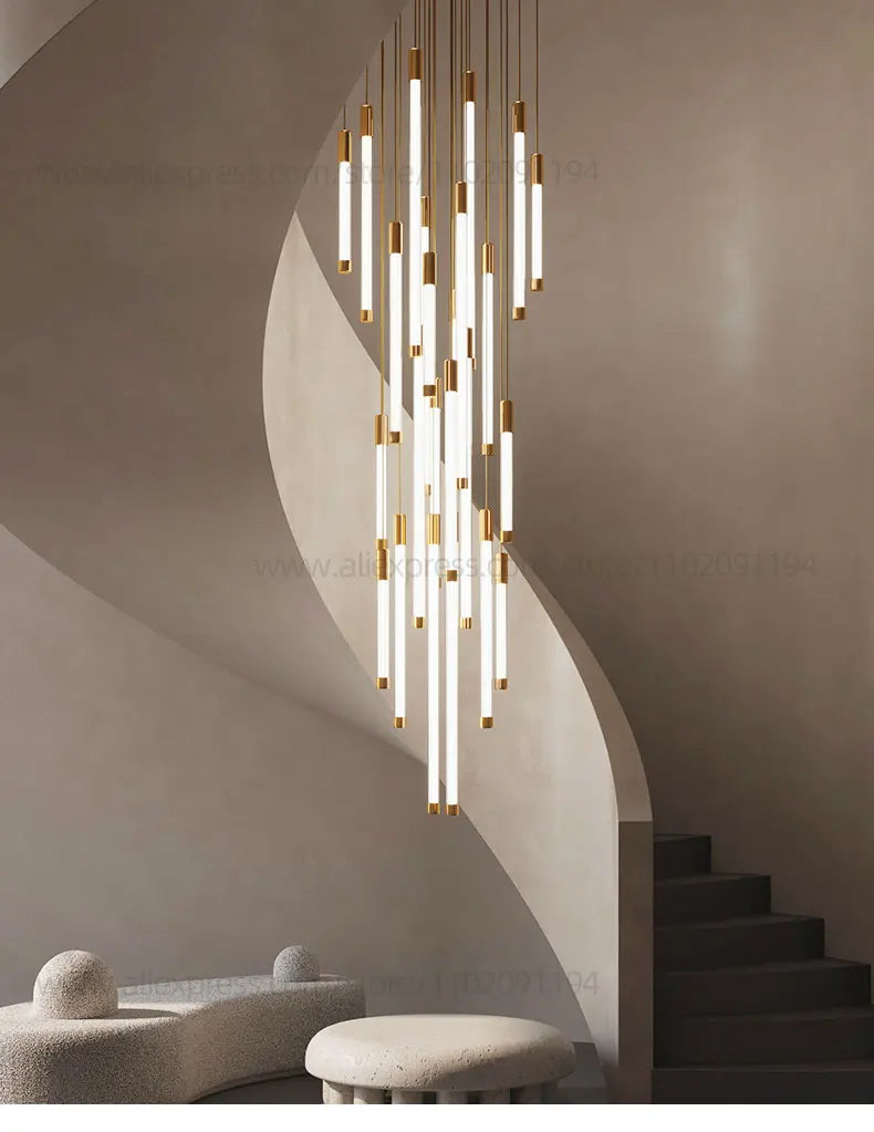 LED Staircase Modern Chandelier Luxury Villa Living Room Lighting Penthouse Home Decor Restaurant Bright High-Rise Chandelier
