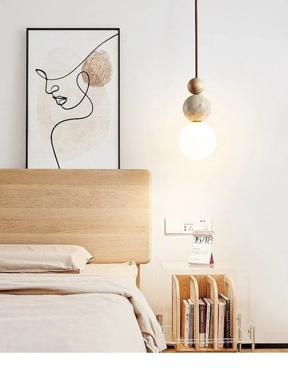 Yellow Travertine Bedside Chandelier Mahogany Nordic Japanese Log Wabi Sabi Style Homestay Single Head Long Line Pendant Lights