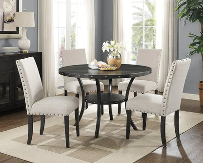Furniture Biony Dining Collection Espresso Wood Set Fabric Nailhead Chairs