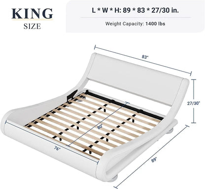 Upholstered Platform Bed Frame with Ergonomic & Adjustable Headboard, Modern Low Profile Sleigh Design