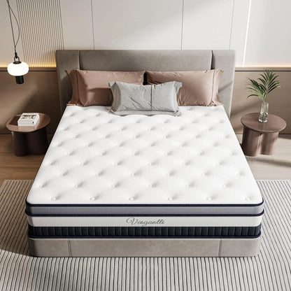Vesgantti 11 Inch Pocket Sprung Mattress with Breathable Foam and Individually Pocket Spring - Medium, Luxury Box Top Collection