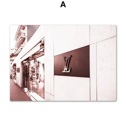 Pink Black Luxury Store Street Landscape Art Canvas Painting Fashion Romantic France Posters Wall Pictures For Living Room Decor