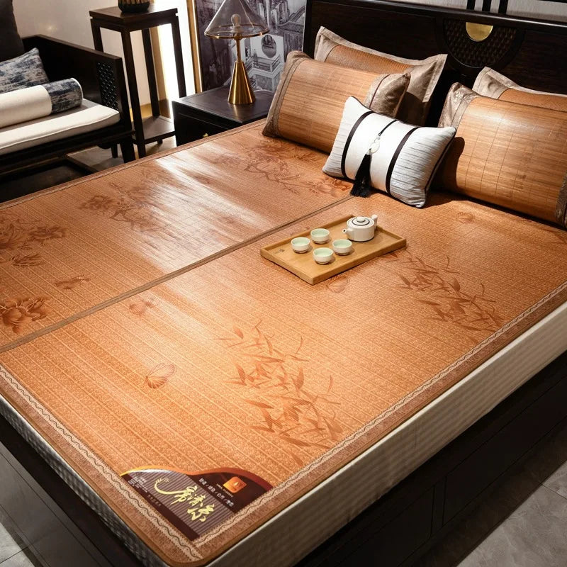 Summer carbonized bamboo mat dormitory cool mattress double-sided foldable straw mat cool mat bamboo and wood grain mat