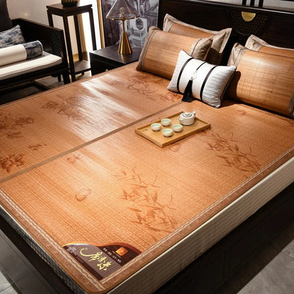 Summer carbonized bamboo mat dormitory cool mattress double-sided foldable straw mat cool mat bamboo and wood grain mat