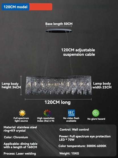 Italy Designer Luxury Chrome Chandelier K9 Crystal for Dining Room Hotel Hall Villa Bar Round Long  Hanging Light Fixture Decor