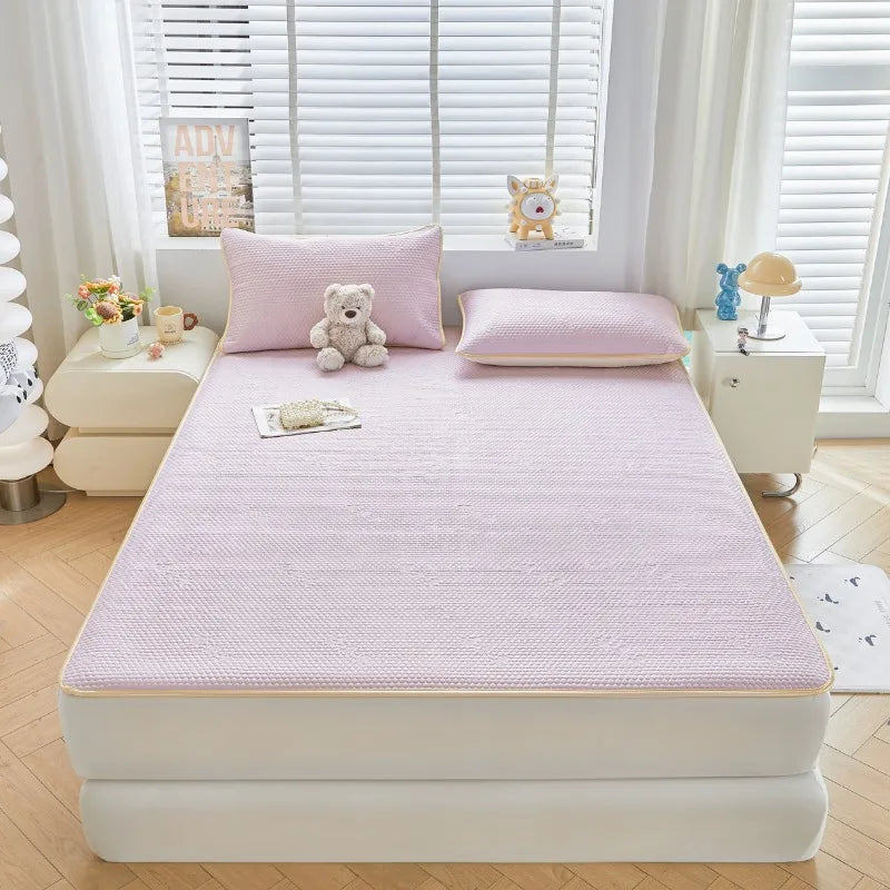Breathable and non stuffy taro purple thin mattress with summer quilting and fixed strap anti slip design super soft mattress