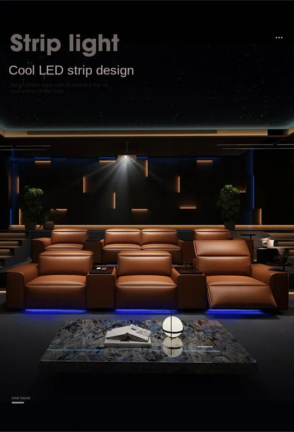 Modern Multifunctional Electric Recliner Sofa Home Theater Video Room Genuine Leather Fabric Wood for Living Video Hall