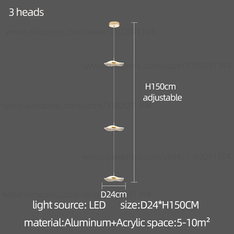 Led Staircase Pendant Lamp Modern Circular Lotus Leaf Living Room Chandelier Designer Villa Style Large Penthouse Chandelier