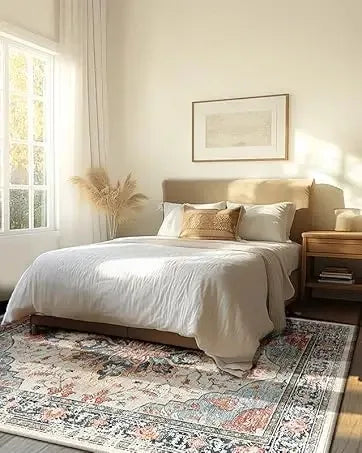 VIKAMA Boho Luxury Floral Loop-Pile Carpet - Chic Bohemian Area Rug for Living Room & Bedroom, Durable Non-Slip Mat Home Decor