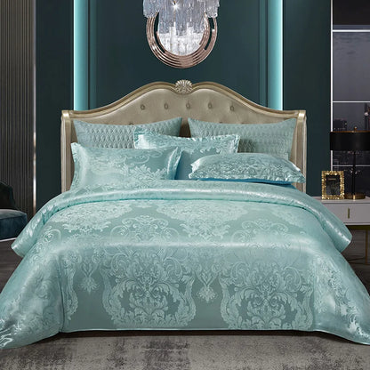 Floral Jacquard Satin Duvet Cover Set Queen 3 Piece Luxury Silk Like Bedding Comforter Covers with Zipper Closure & Corner Ties