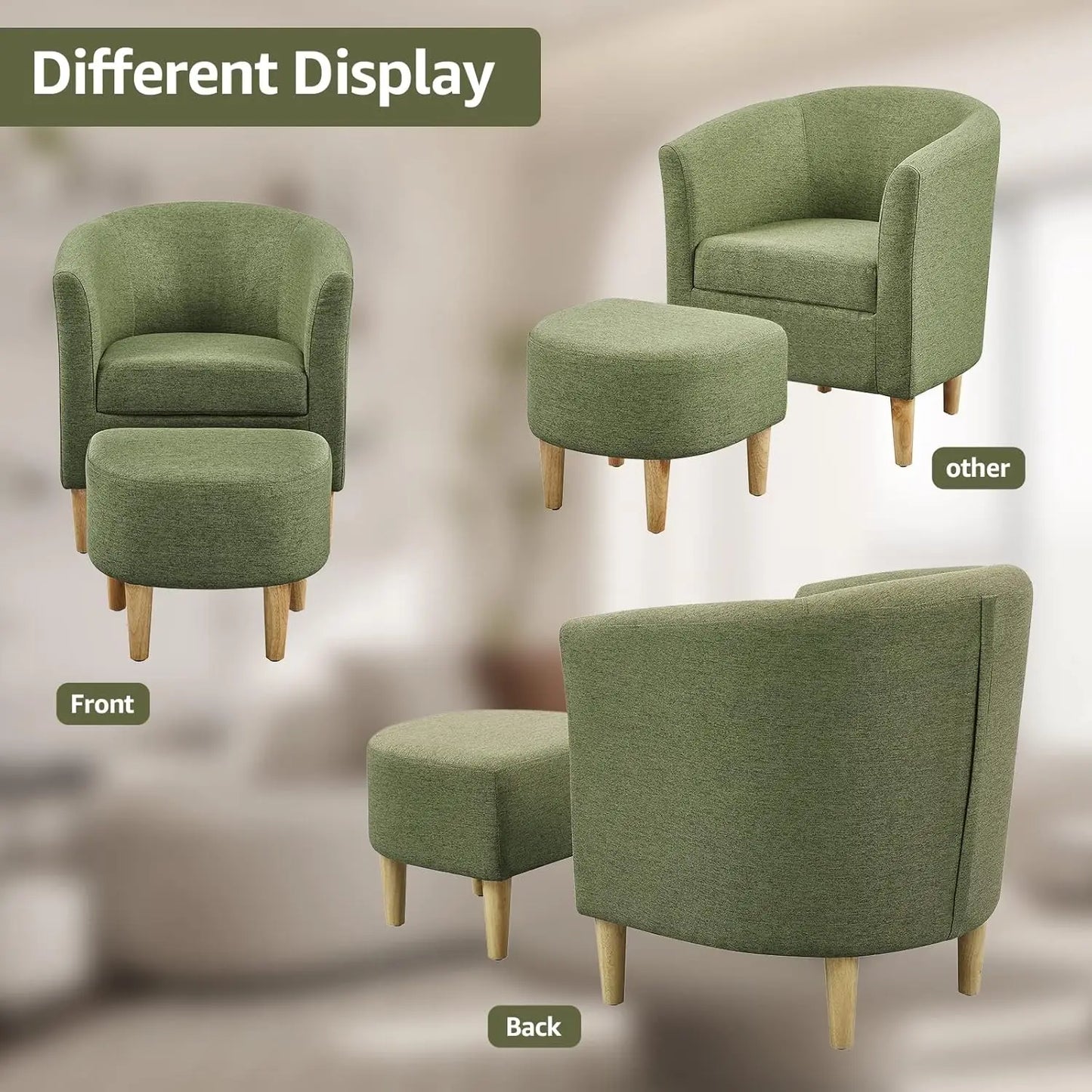 Accent Chair, Sherpa Chair White Fluffy Chair Teddy Barrel Chair with Ottoman Comfy ArmChair Footrest Set