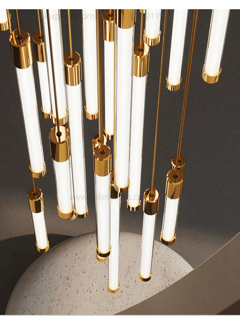 LED Staircase Modern Chandelier Luxury Villa Living Room Lighting Penthouse Home Decor Restaurant Bright High-Rise Chandelier